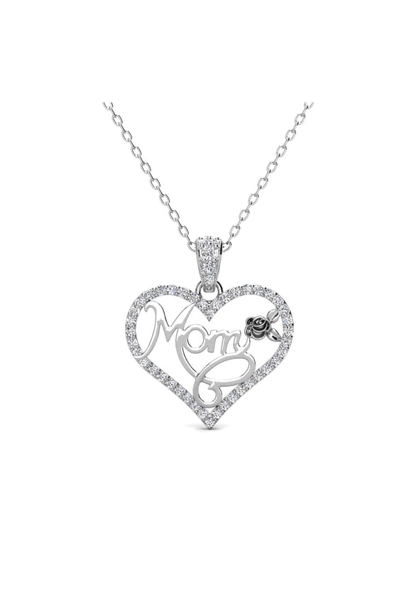 Rhonda 18k White Gold Plated Mom Heart Necklace with Swarovski Crystals for Women