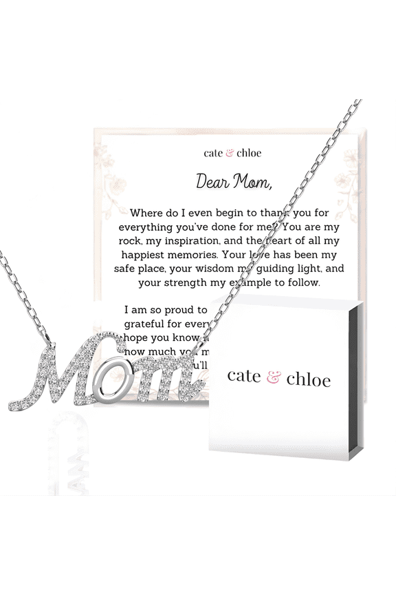 Riley 18k White Gold Plated Mom Necklace with Heartfelt Message Card, Gift for Mom