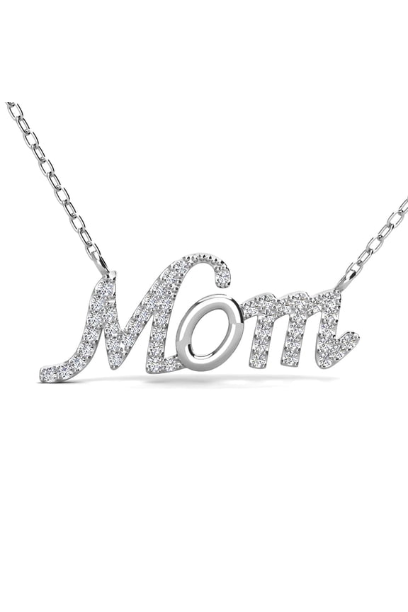Riley 18k White Gold Plated Mom Necklace with Swarovski Crystals for Women