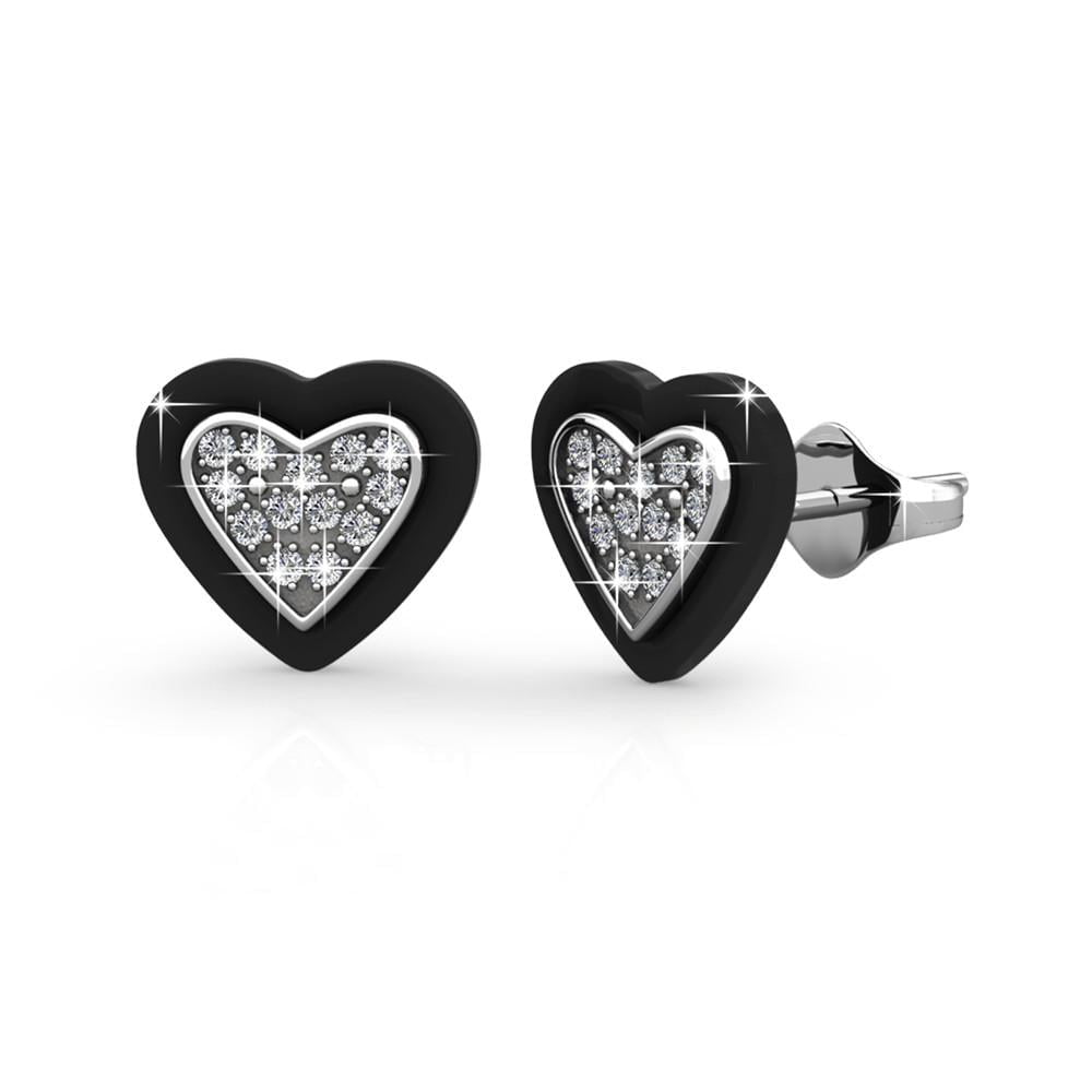 Cate & Chloe Rory Dainty White Gold Heart Earrings, 18k Gold Plated Studs with Swarovski Crystals & Ceramic Halo, Heart Stud Earrings with Pave Stone Swarovski Crystals, Ceramic Earrings