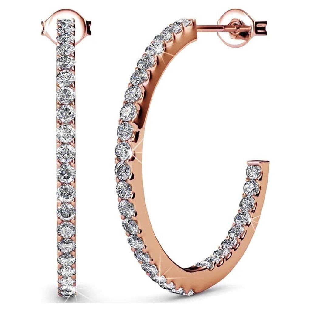 Cate & Chloe Rosalyn 18k Rose Gold Plated 20mm Hoop Earrings with Swarovski Crystals for Women