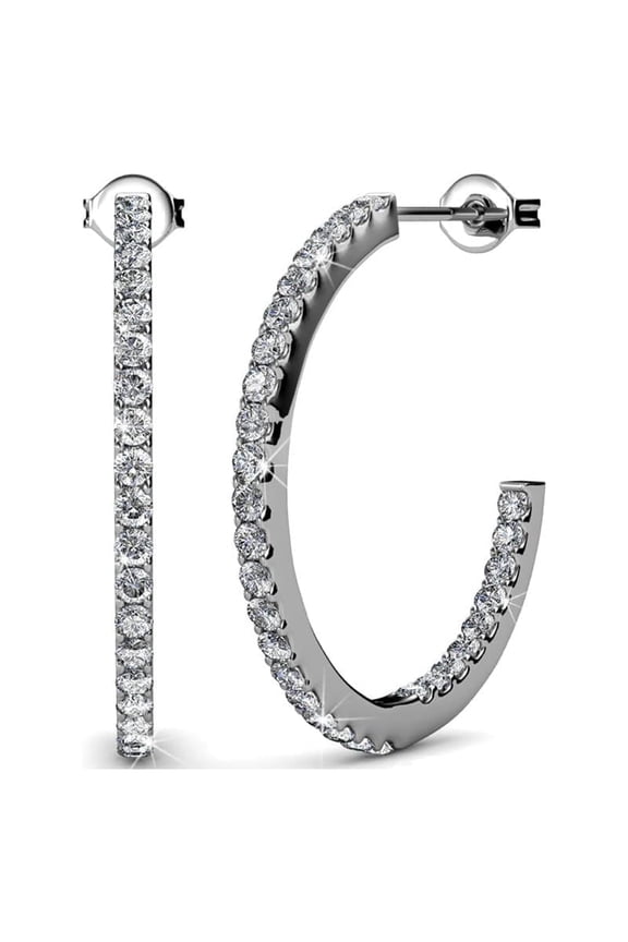 Rosalyn 18k White Gold Plated 20mm Hoop Earrings with Swarovski Crystals for Women