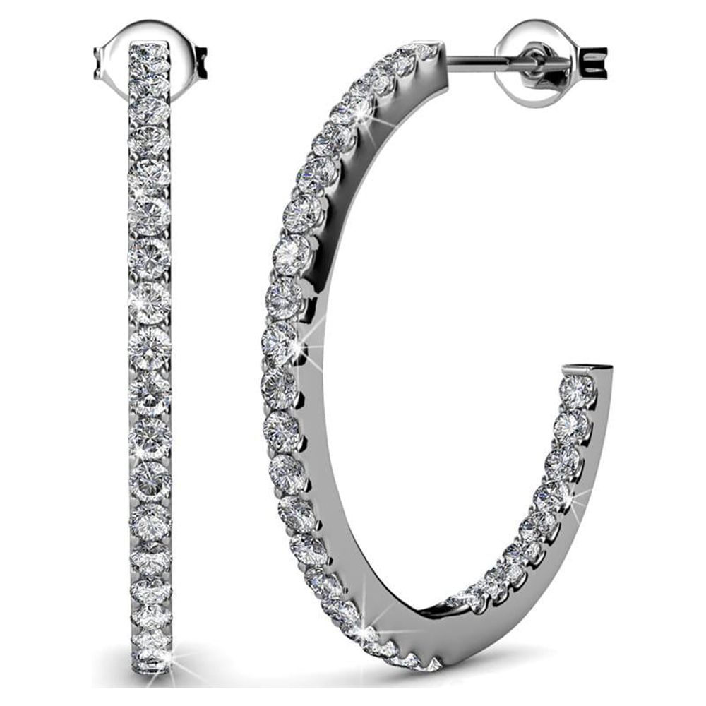 Cate & Chloe Rosalyn 18k White Gold Plated Silver Hoop Earrings | Women's Crystal Earrings | Jewelry Gift for Her - image 1 of 9