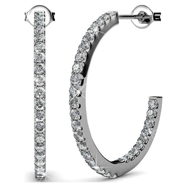 Cate & Chloe Rosalyn 18k White Gold Plated Silver Hoop Earrings | Women's Crystal Earrings | Jewelry Gift for Her