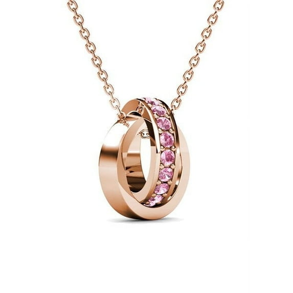 Cate & Chloe Rosie 18k Rose Gold Plated Pendant Necklace with Pink Swarovski Crystals for Women