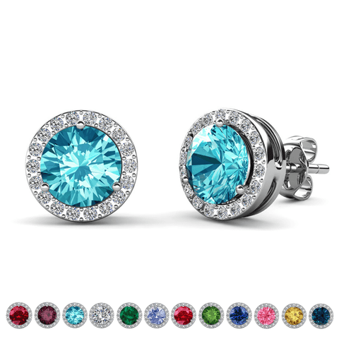 Royal March Birthstone 18k White Gold Plated Women Earrings with Swarovski Crystals