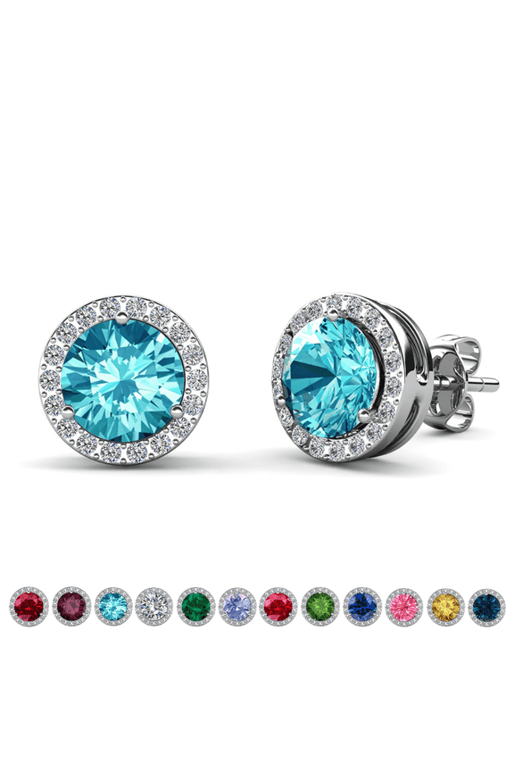 Royal March Birthstone 18k White Gold Plated Women Earrings with Swarovski Crystals