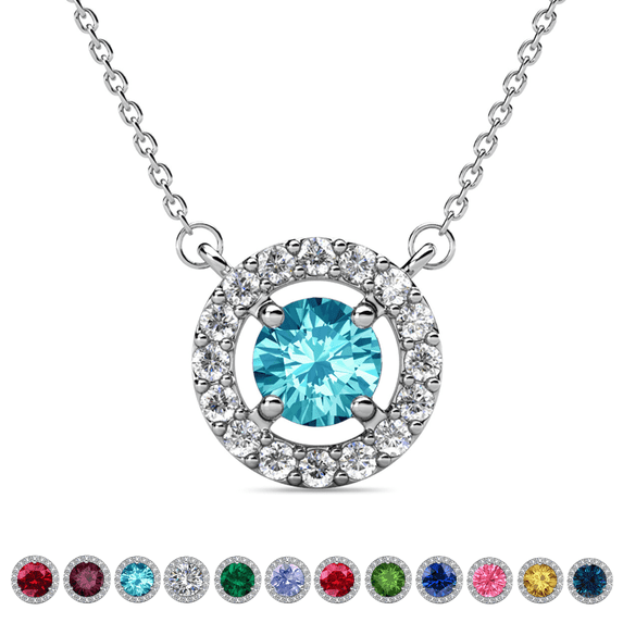 Cate & Chloe Royal March Birthstone 18k White Gold Plated Women Necklace with Swarovski Crystals