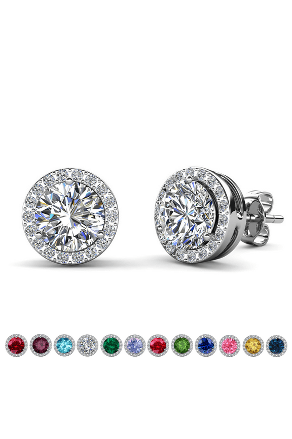 Royal April Birthstone 18k White Gold Plated Women Earrings with Swarovski Crystals