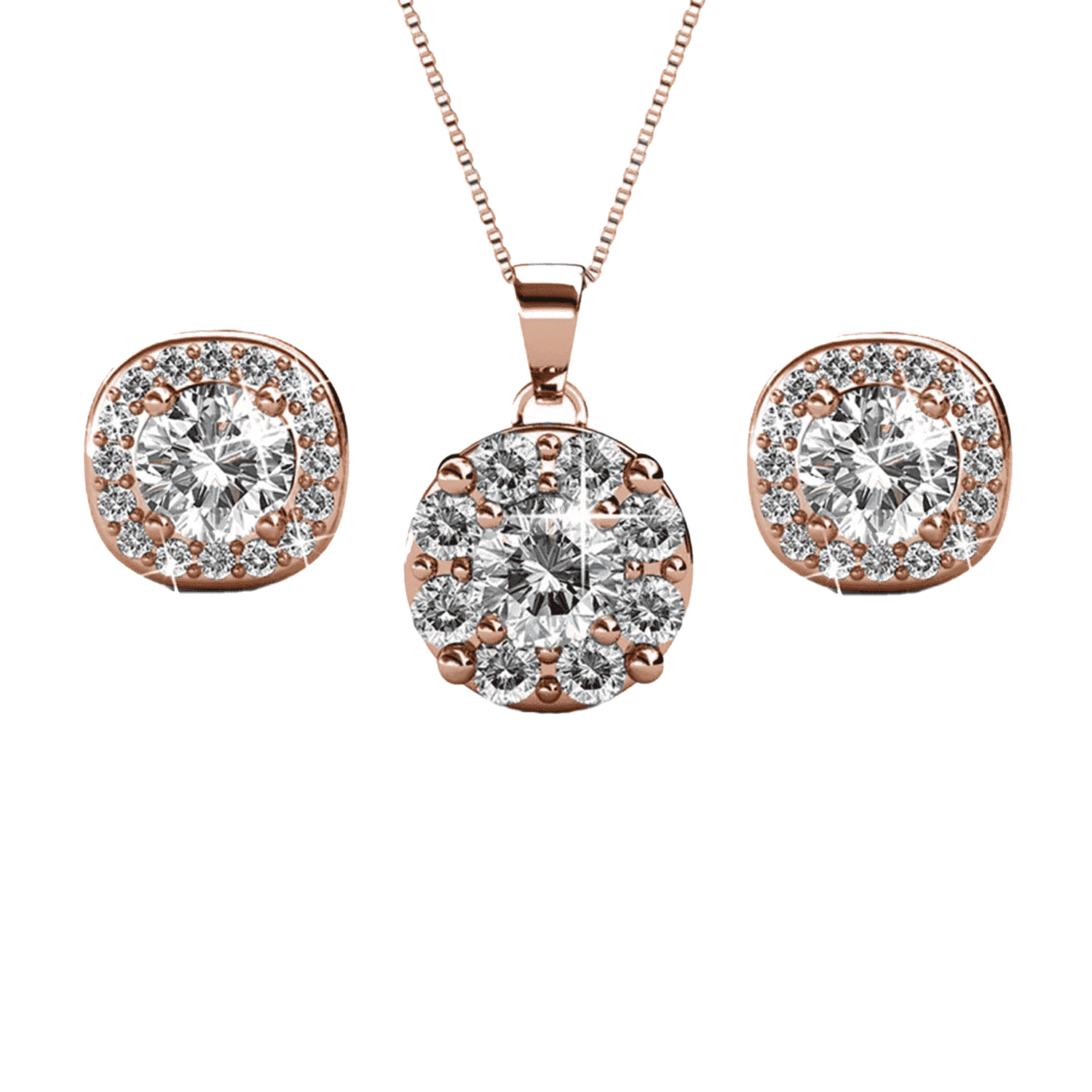 Cate & Chloe Ruth 18k Rose Gold Plated Halo Jewelry Set with Swarovski Crystals Gift for Women