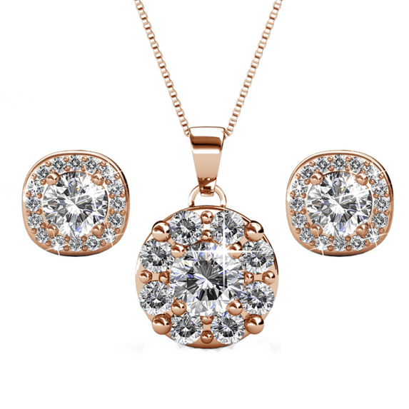 Cate & Chloe Ruth 18k Rose Gold Plated Halo Jewelry Set with Swarovski Crystals Gift for Women