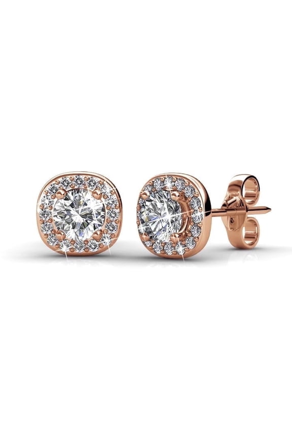 Ruth 18k Rose Gold Plated Halo Stud Earrings with Swarovski Crystals Gift for Women