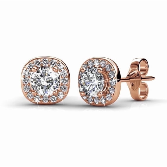 Cate & Chloe Ruth 18k Rose Gold Plated Halo Stud Earrings with Swarovski Crystals Gift for Women