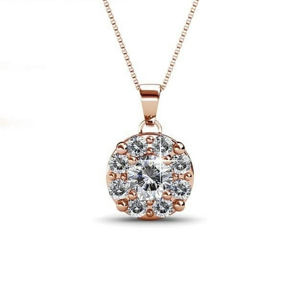 Cate & Chloe Ruth 18k Rose Gold Plated Necklace with Round Cut Swarovski Crystals Gift for Women
