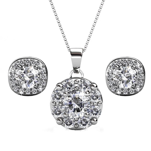Cate & Chloe Ruth 18k White Gold Plated Halo Jewelry Set with Swarovski Crystals Gift for Women