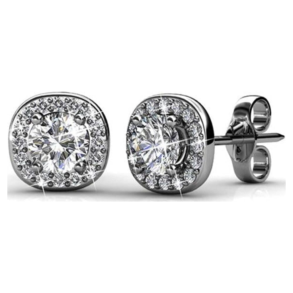Cate & Chloe Ruth 18k White Gold Plated Halo Stud Earrings with Swarovski Crystals for Women