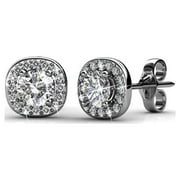 Cate & Chloe Ruth 18k White Gold Plated Halo Stud Earrings with Swarovski Crystals Gift for Women