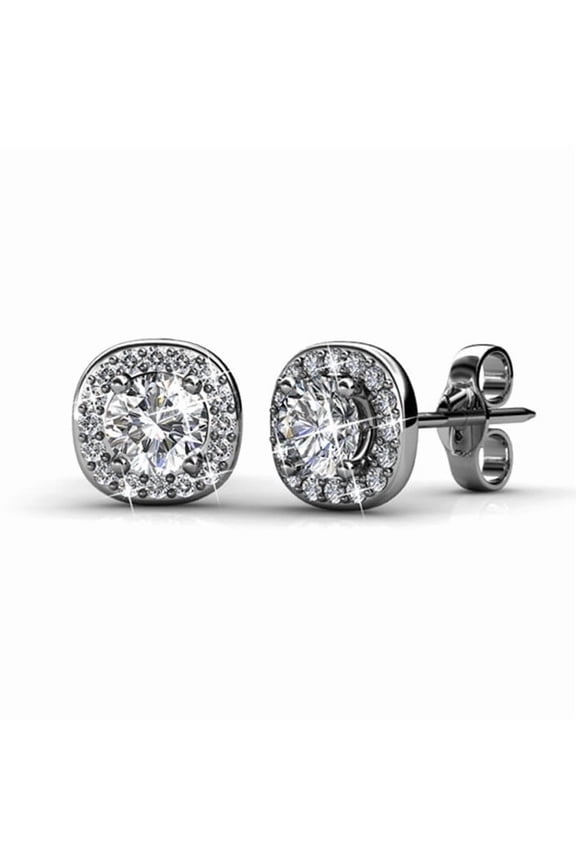 Ruth 18k White Gold Plated Halo Stud Earrings with Swarovski Crystals Gift for Women