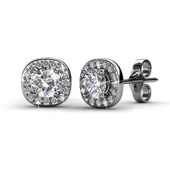 Cate & Chloe Ruth 18k White Gold Plated Halo Stud Earrings with Swarovski Crystals Gift for Women
