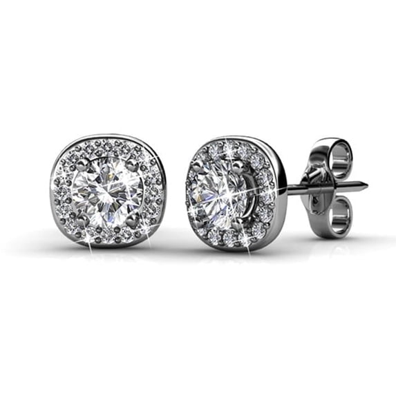 Cate & Chloe Ruth 18k White Gold Plated Halo Stud Earrings with Swarovski Crystals Gift for Women