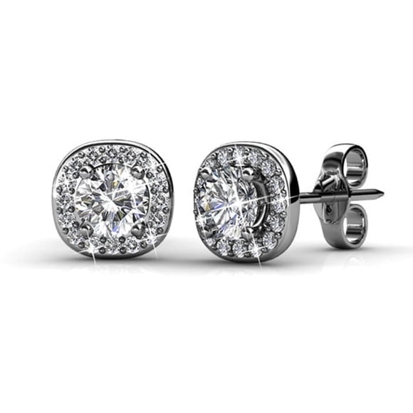 Cate & Chloe Ruth 18k White Gold Plated Halo Stud Earrings with Swarovski Crystals Gift for Women