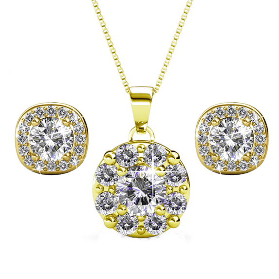 Cate & Chloe Ruth 18k Yellow Gold Plated Halo Jewelry Set with Swarovski Crystals Gift for Women