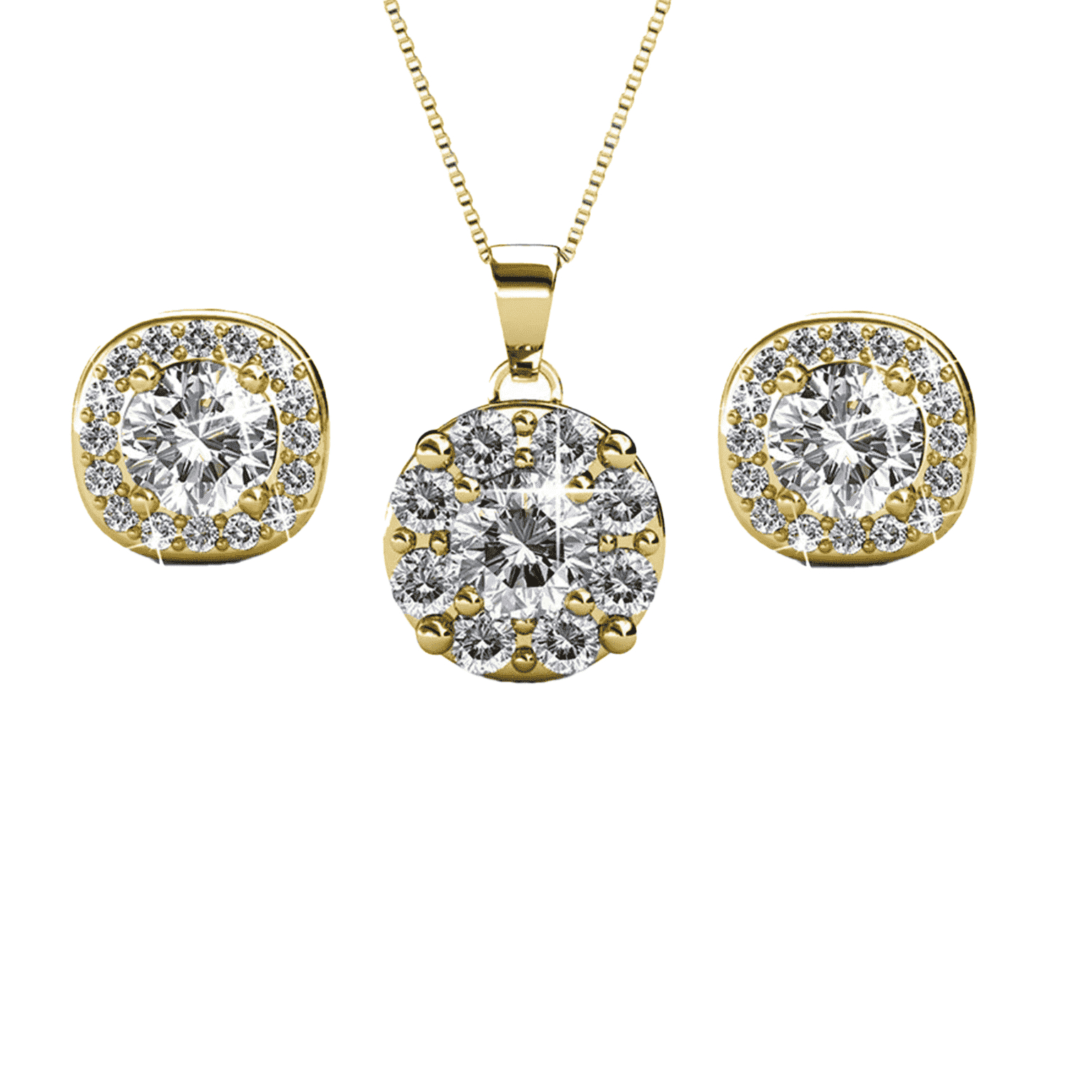 Cate & Chloe Ruth 18k Yellow Gold Plated Halo Jewelry Set with Swarovski Crystals Gift for Women