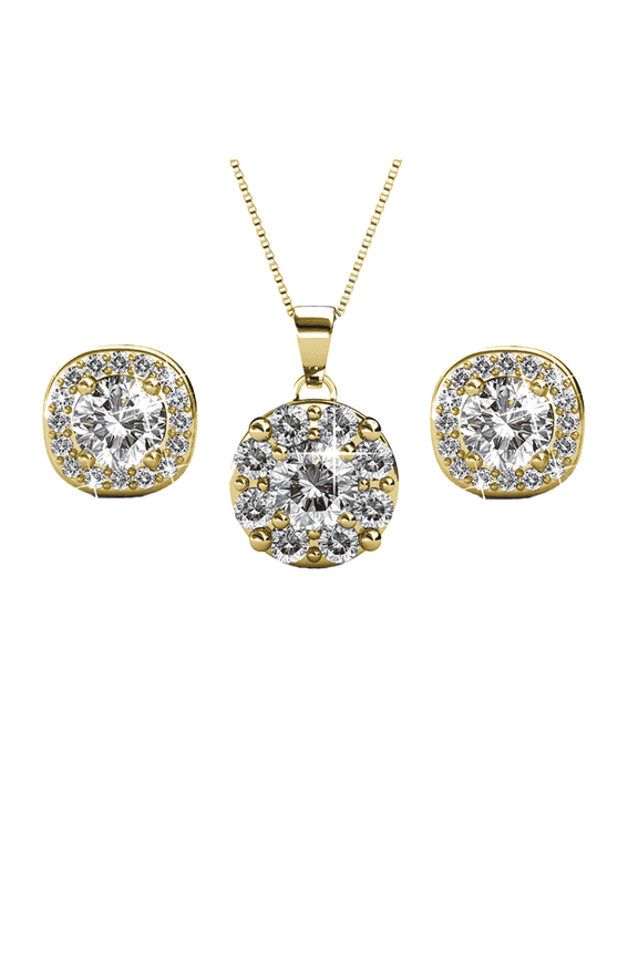 Ruth 18k Yellow Gold Plated Halo Jewelry Set with Swarovski Crystals Gift for Women