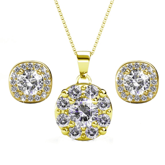 Cate & Chloe Ruth 18k Yellow Gold Plated Halo Jewelry Set with Swarovski Crystals Gift for Women