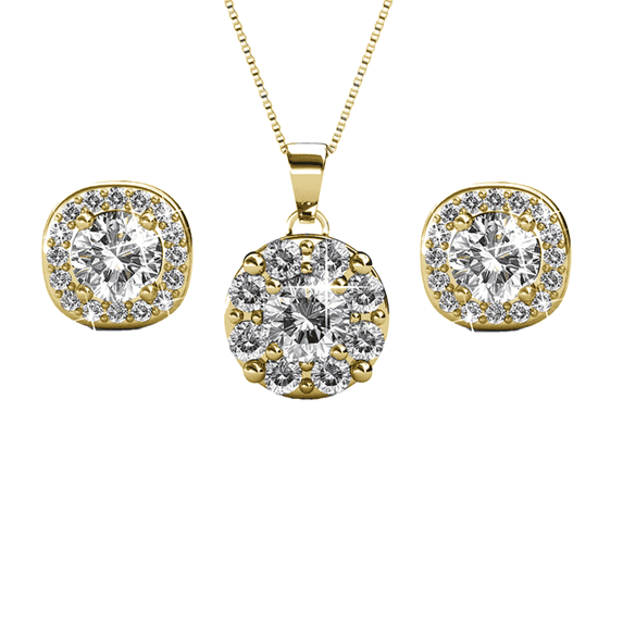 Cate & Chloe Ruth 18k Yellow Gold Plated Halo Jewelry Set with Swarovski Crystals Gift for Women