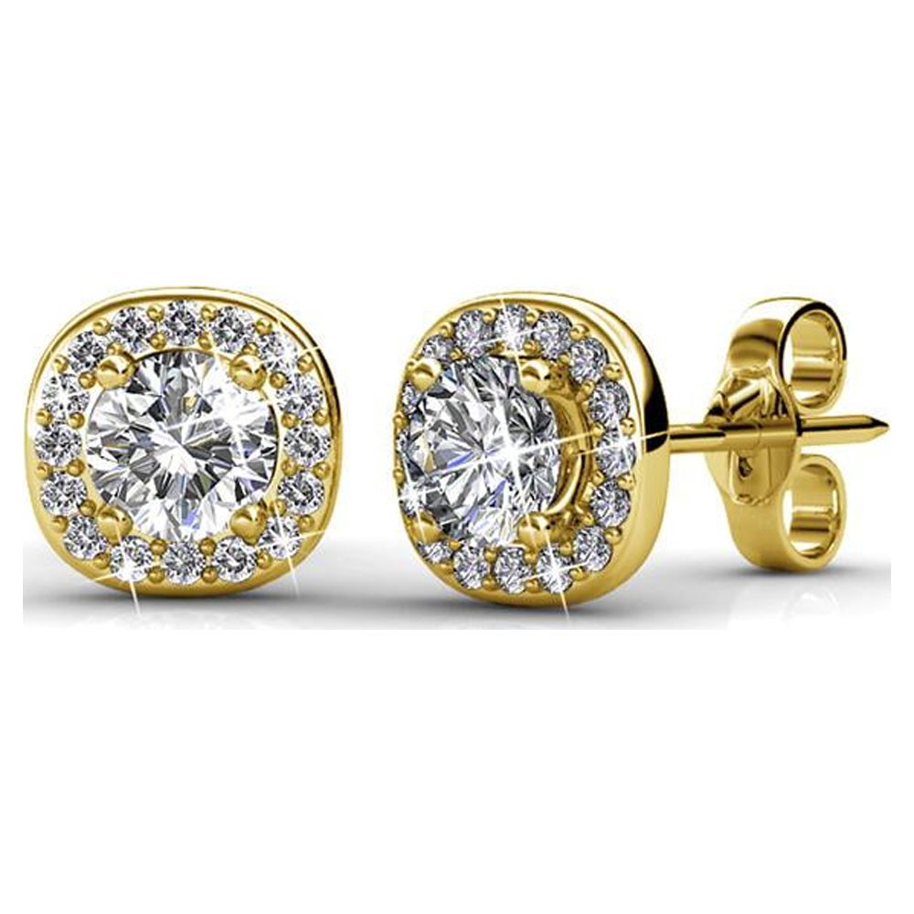 Cate & Chloe Ruth 18k Yellow Gold Plated Halo Stud Earrings | Round Cut Crystal Earrings for Women - image 1 of 8