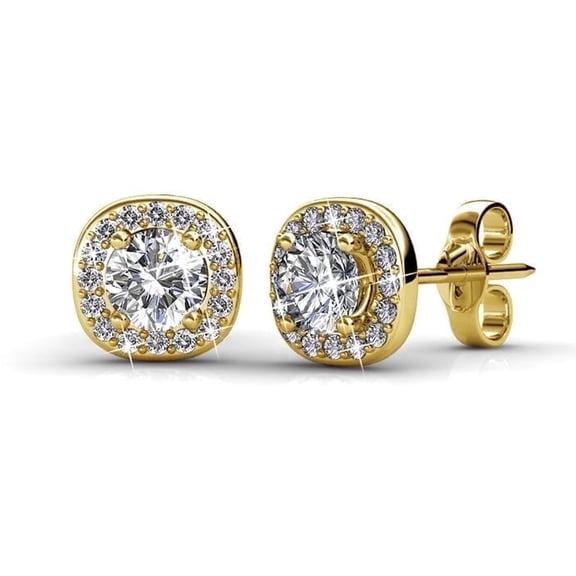 Cate & Chloe Ruth 18k Yellow Gold Plated Halo Stud Earrings with Swarovski Crystals Gift for Women