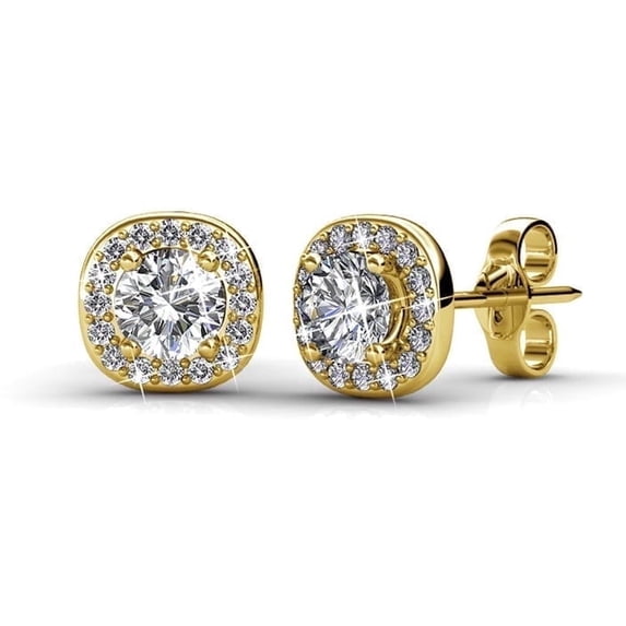 Cate & Chloe Ruth 18k Yellow Gold Plated Halo Stud Earrings with Swarovski Crystals Gift for Women