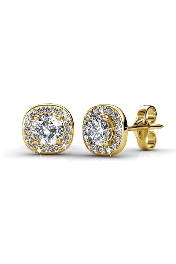 Ruth 18k Yellow Gold Plated Halo Stud Earrings with Swarovski Crystals Gift for Women