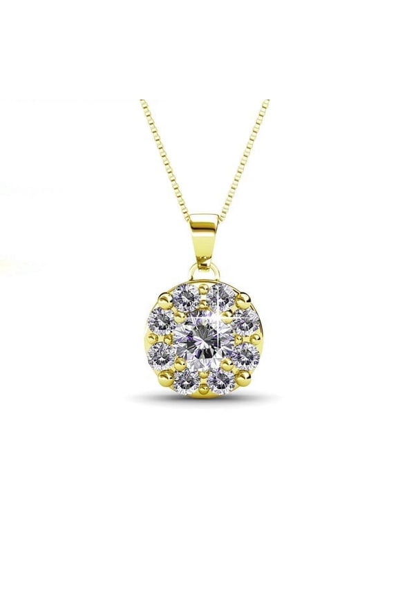Ruth 18k Yellow Gold Plated Necklace with Round Cut Swarovski Crystals Gift for Women