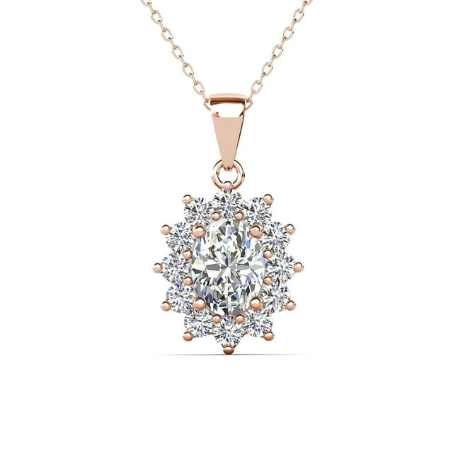 Cate & Chloe Sage 18k Rose Gold Plated Pendant Necklace with Simulated Diamond Crystals for Women