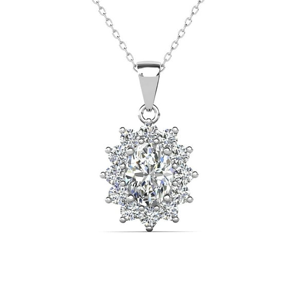Cate & Chloe Sage 18k White Gold Plated Pendant Necklace with Simulated Diamond Crystals for Women