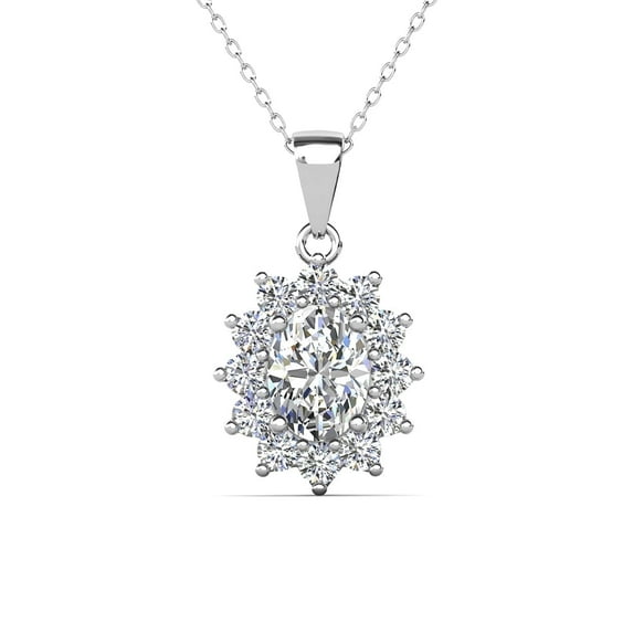 Cate & Chloe Sage 18k White Gold Plated Pendant Necklace with Simulated Diamond Crystals for Women