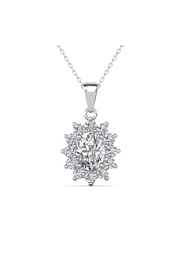Sage 18k White Gold Plated Pendant Necklace with Simulated Diamond Crystals for Women