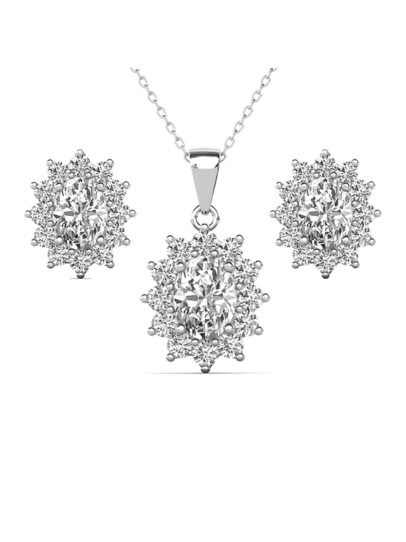 Sage 18k White Gold Plated Silver Jewelry Set with Simulated Diamond Crystals for Women