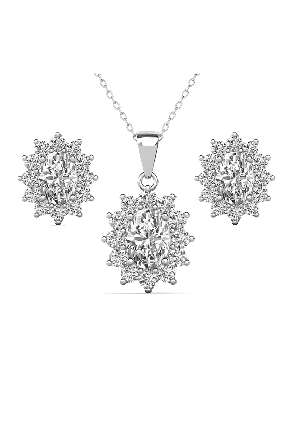 Sage 18k White Gold Plated Silver Jewelry Set with Simulated Diamond Crystals for Women