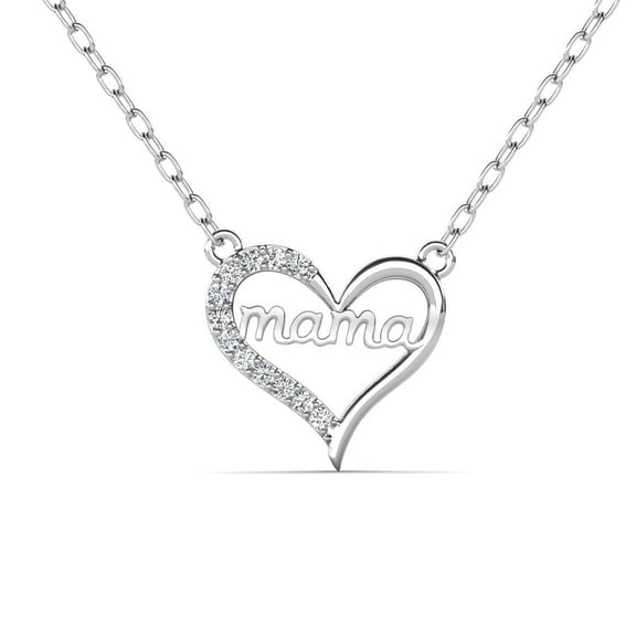 Cate & Chloe Louise 18k White Gold Plated Mama Heart Necklace with Simulated Diamonds for Women