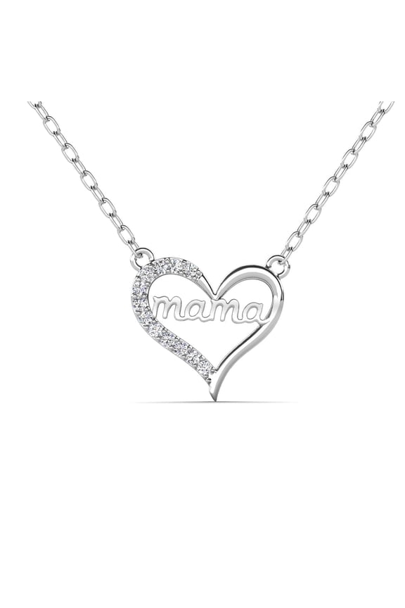 Louise 18k White Gold Plated Mama Heart Necklace with Simulated Diamonds for Women