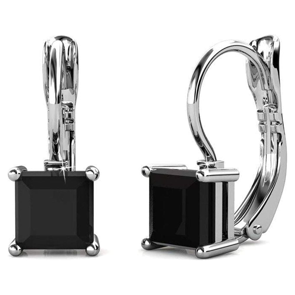 Cate & Chloe Samantha 18k White Gold Drop Earrings with Black Swarovski Crystals Gift for Women