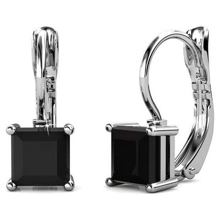 Samantha 18k White Gold Plated Drop Earrings with Black Swarovski Crystals for Women