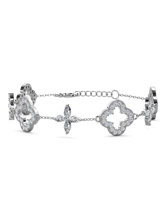 Samara 18k White Gold Plated Clover Station Bracelet with Swarovski Crystals