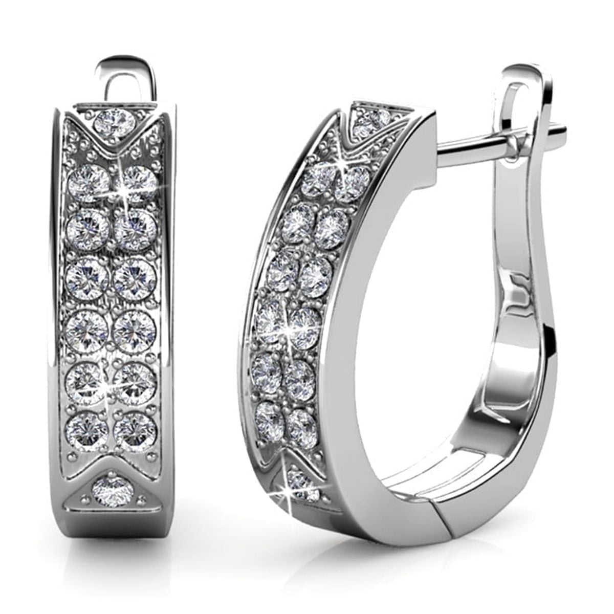 CATE & CHLOE Sawyer 18k White Gold Plated 16mm Hoop Earrings with Swarovski Crystals Gift for Women