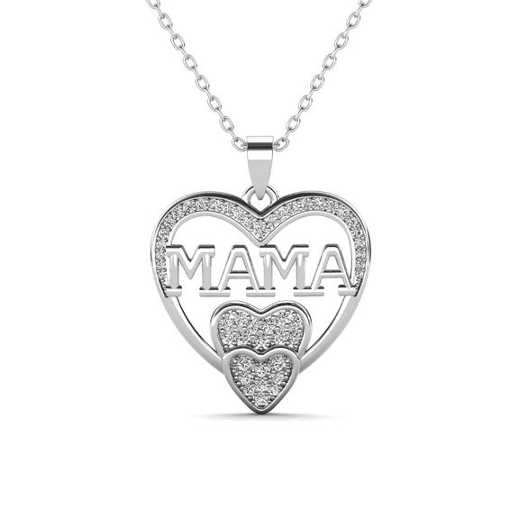 Cate & Chloe Selena 18k White Gold Plated Mama Heart Necklace with Simulated Diamonds for Women