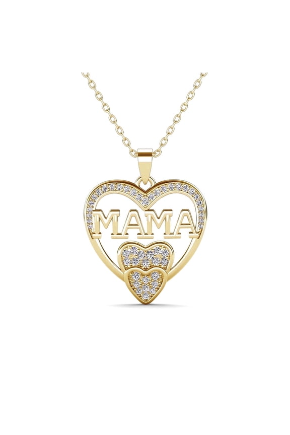 Selena 18k Yellow Gold Plated Mama Heart Necklace with Simulated Diamonds for Women