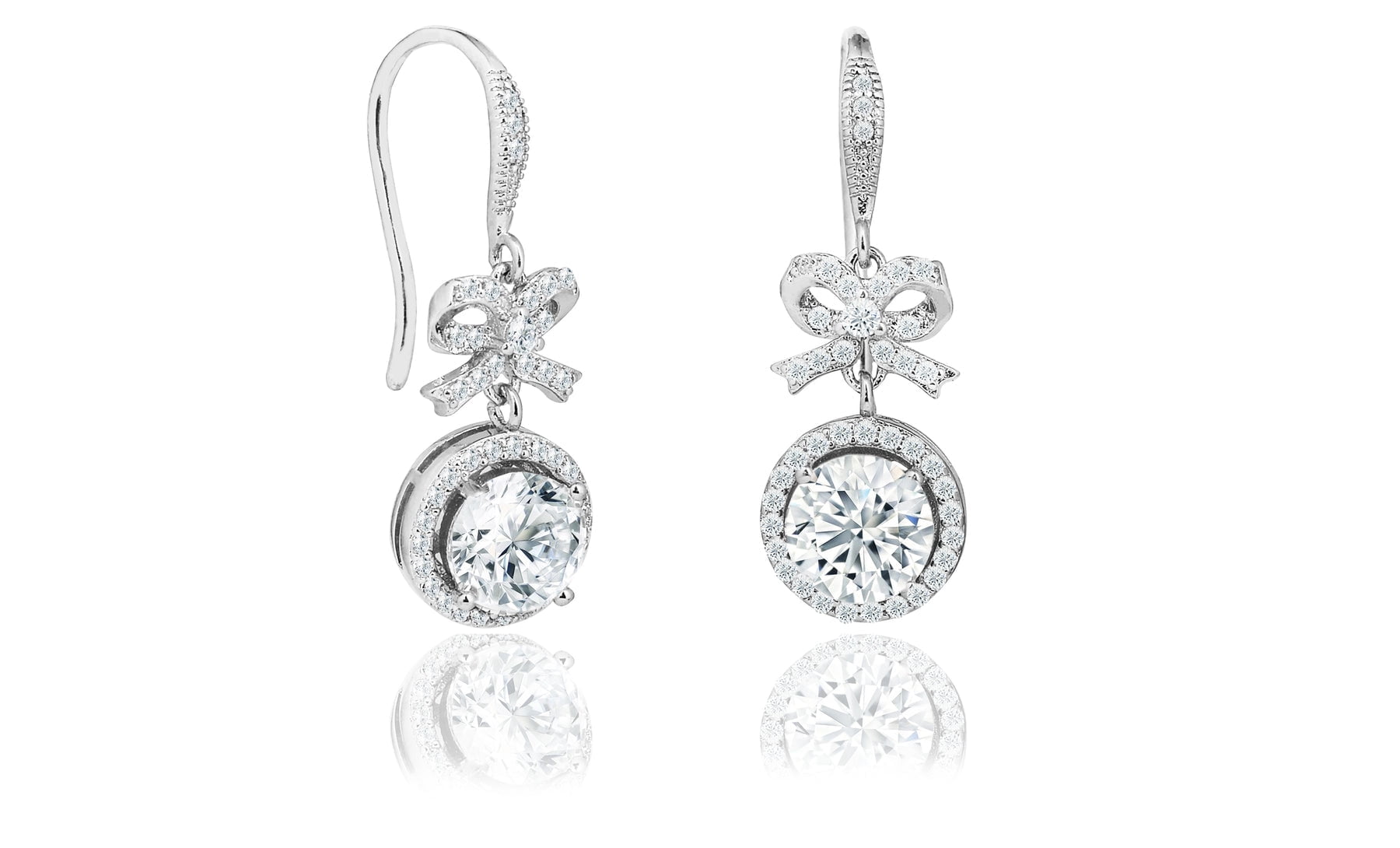 Cate & Chloe Seraphina 18k White Gold Plated Silver Bow Halo Drop Earrings with Simulated Diamond Crystals